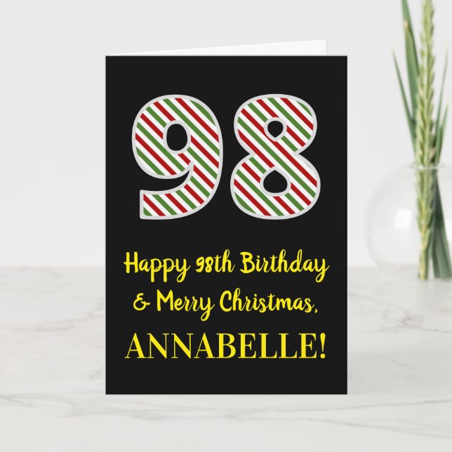 Happy 98th Birthday & Merry Christmas, Custom Name Card (Front)