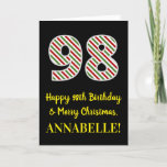 [ Thumbnail: Happy 98th Birthday & Merry Christmas, Custom Name Card ]