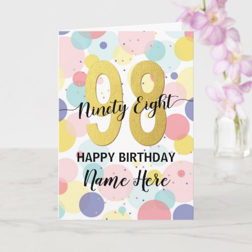 Happy 98th Birthday Pastel Rainbow Gold Woman Card