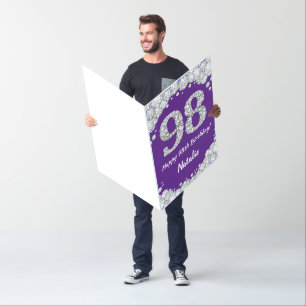 Happy 98th Birthday Purple Silver Glitter Jumbo Card