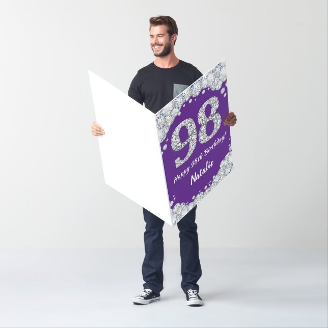 Happy 98th Birthday Purple Silver Glitter Jumbo Card (In Situ)