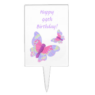 Happy 99th  Birthday Cake Pick with butterflies