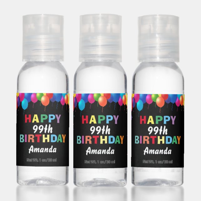 Happy 99th Birthday Colorful Balloons Black Hand Sanitizer (Set)