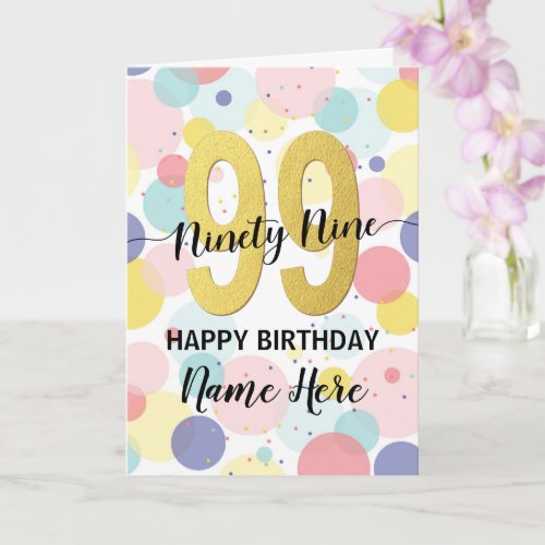 Happy 99th Birthday Pastel Rainbow Gold Woman