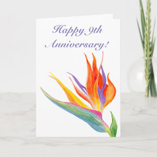 Happy 9th Anniversary Watercolor Bird Of Paradise Card