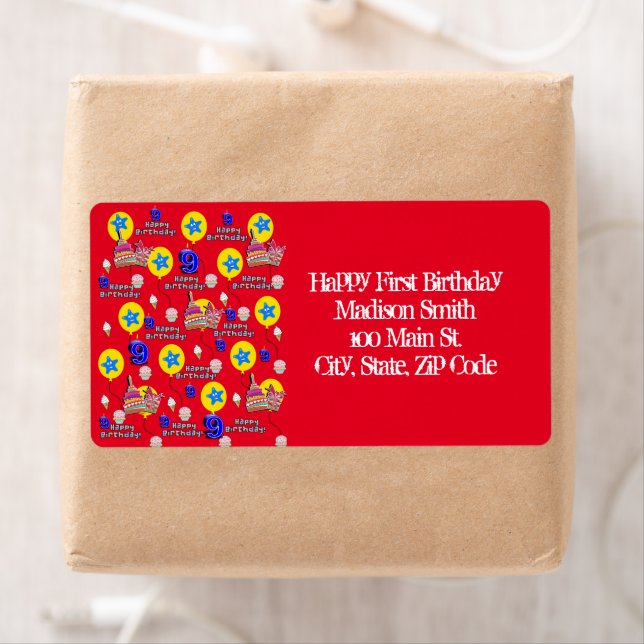 Happy 9th Birthday Address Labels, Red Label (Insitu)