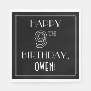 HAPPY 9TH BIRTHDAY; Art Deco Style; Custom Name Napkins