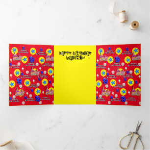 Happy 9th Birthday Card, #9 Red &Yellow Tri-Fold Card
