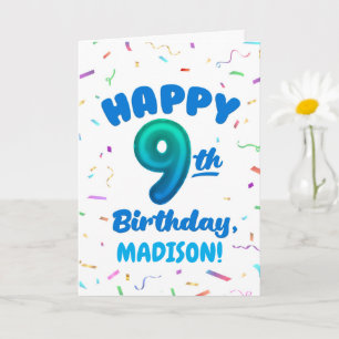 Happy 9th Birthday Card with Custom Name