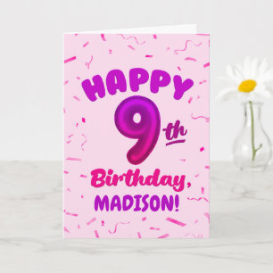 Happy 9th Birthday Card with Custom Name