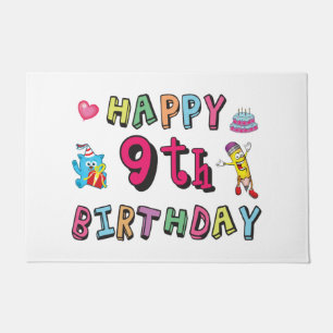 Happy 9th Birthday for 9 year old Kids B-day Doormat