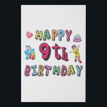 Happy 9th Birthday for 9 year old Kids B-day Faux Canvas Print<br><div class="desc">Happy 9th Birthday. Funny,  cute and lovely Kids Birthday design with lovely teddy bear holding a gift and a funny pencil writing the birthday wishes. A perfect match for Kids and Teens.</div>
