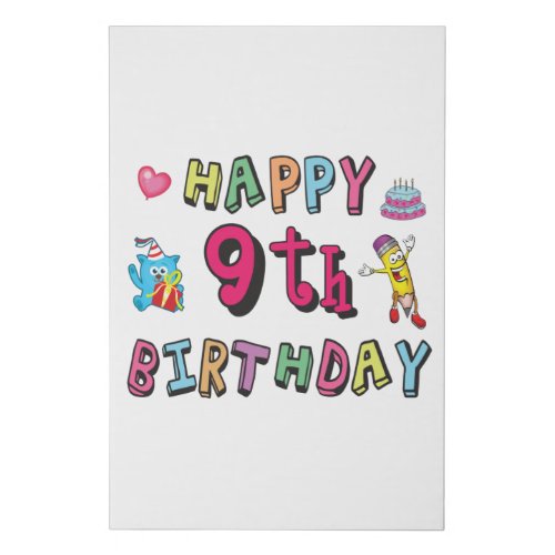 Happy 9th Birthday for 9 year old Kids B_day Faux Canvas Print