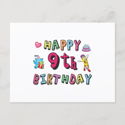 Happy 9th Birthday for 9 year old Kids B_day Postcard