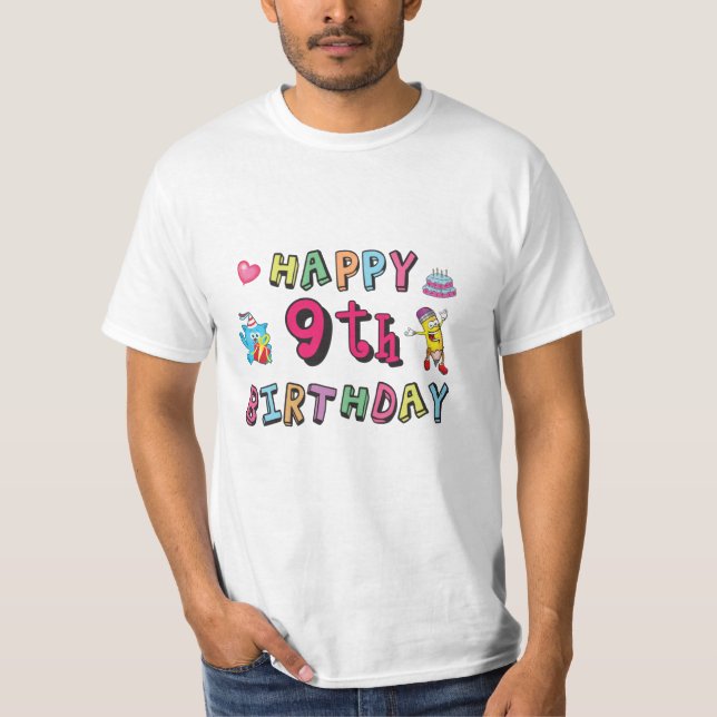 Happy 9th Birthday for 9 year old Kids B-day T-Shirt (Front)