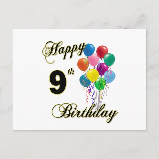 Happy 9th Birthday Gifts and Birthday Apparel Postcard (Front)