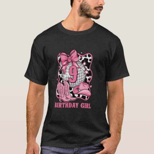Happy 9th Birthday Girl Bow Rodeo Western Cowgirl T-Shirt