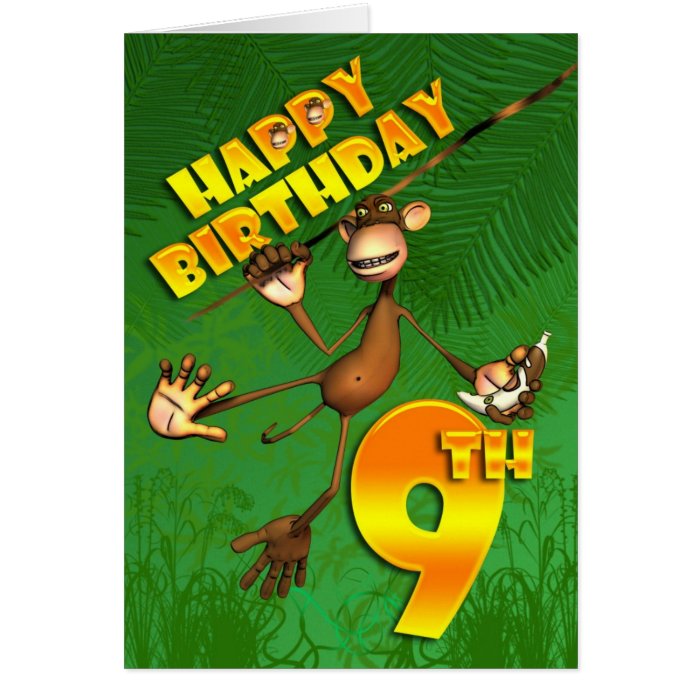 Happy 9th Birthday Monkey Banana Greeting Card