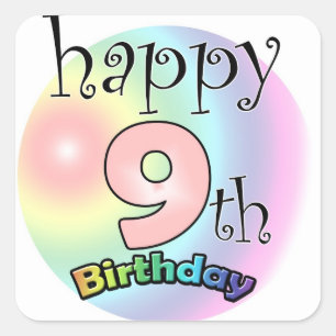 Happy 9th Birthday (pink) Square Sticker