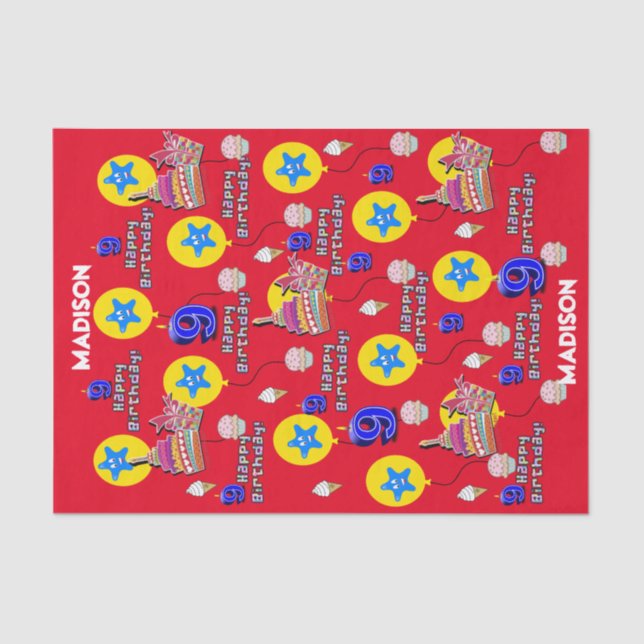 Happy 9th Birthday Tissue Paper #9 Red (Front)