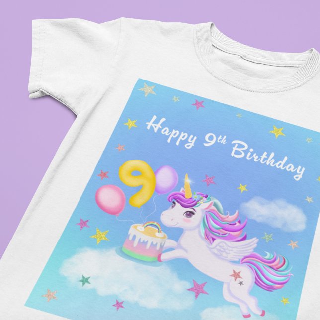 Happy 9th Birthday Unicorn with Birthday Cake T-Shirt (Creator Uploaded)