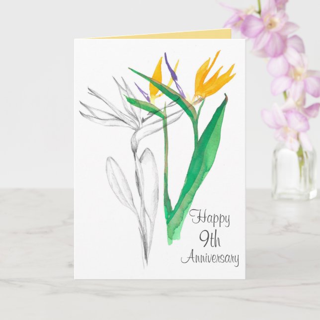 Happy 9th Wedding Anniversary Bird Of Paradise Card | Zazzle