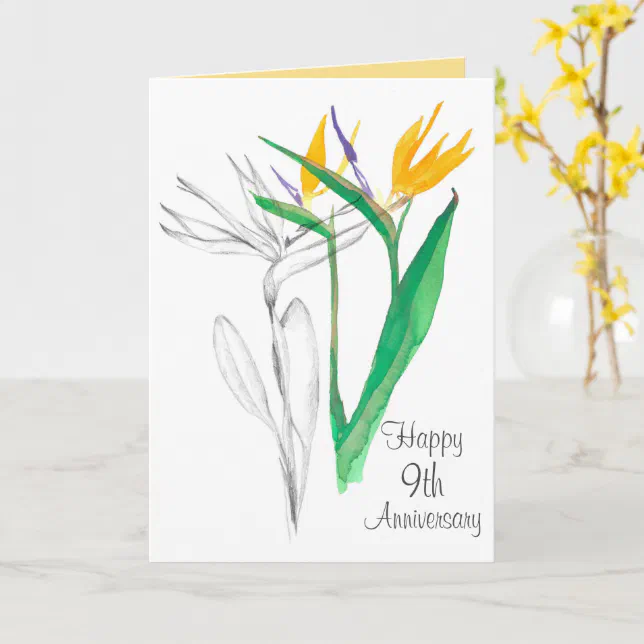 Happy 9th Wedding Anniversary Bird Of Paradise Card | Zazzle