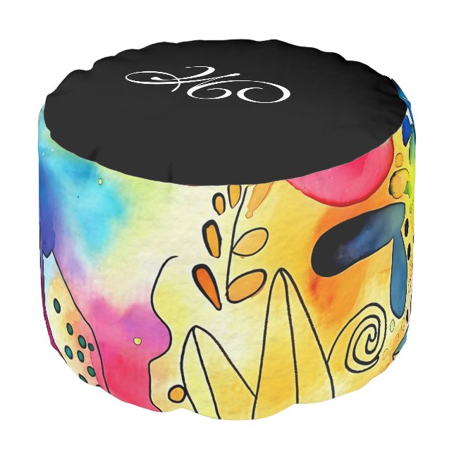 *~* Happy ABSTRACT Bright Rainbow Initial  Pouf (Angled Front)