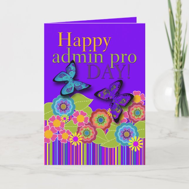 Happy Admin Pro Day, Butterflies and Flowers Card (Front)