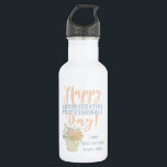 Happy Administrative Professional's Day Gift Stainless Steel Water Bottle<br><div class="desc">This administrative professional's day, give your favorite administrative assistant a sweet water bottle that she'll be proud to use. This bottle features the message "Happy Administrative Professional's Day" in light blue and melon orange lettering with an illustration of a bouquet of flowers. Create a custom product by filling in the...</div>