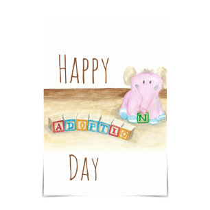 "Happy Adoption Day" Elephant Watercolour Card
