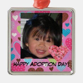 Happy Adoption Day Pink Hearts Photo Ornament by AdoptionGiftStore at Zazzle
