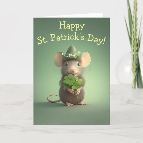 Happy Adorable Mouse St Patricks Day Holiday Card