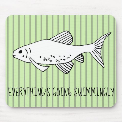 Happy Affirmation Green Illustration Fish Mouse Pad