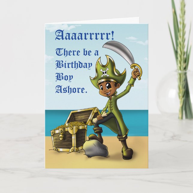 Happy African American Boy Pirate Birthday Card (Front)