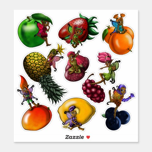 Happy African American Fairies Fruits Sticker