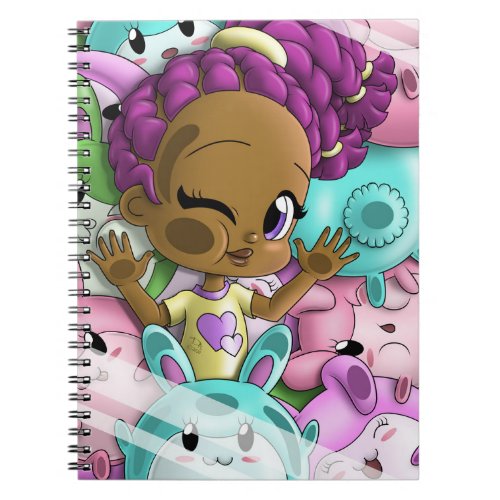 Happy African American Girl and Bunnies Pastel Notebook