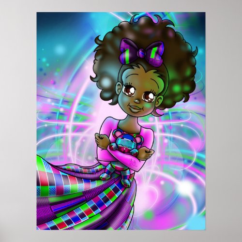 Happy African American Girl Colorful Poster