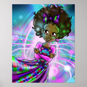 Happy African American Girl Colorful Poster