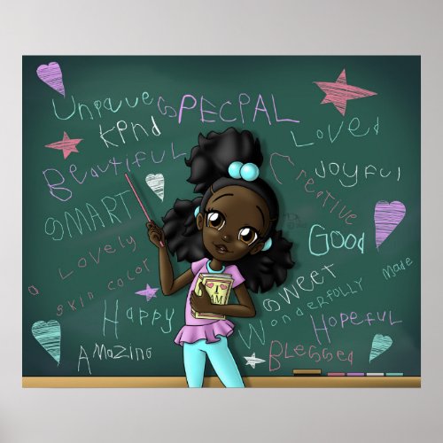 Happy African American Girl Cute Illustration Poster