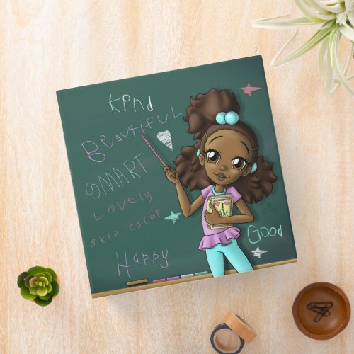 Happy African American Girl Hearts and Stars 3 Ring Binder