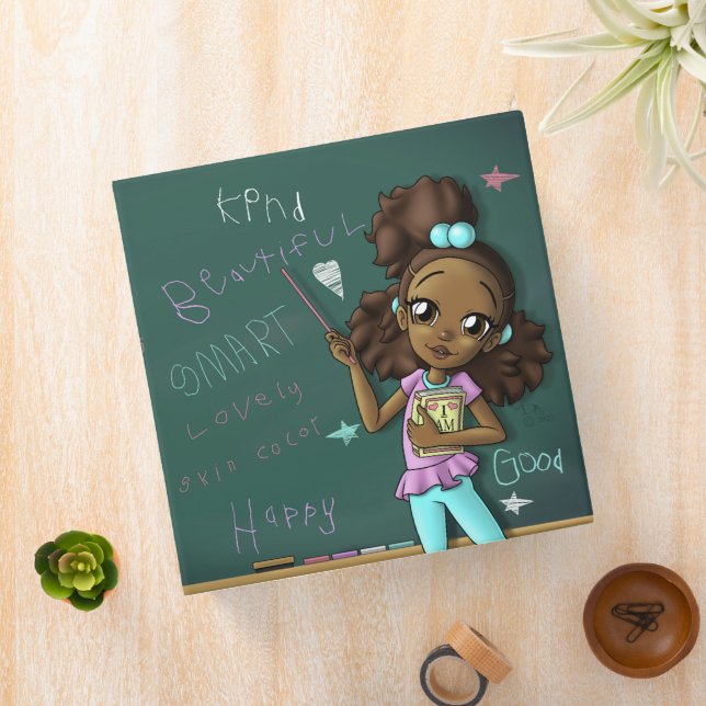 Happy African American Girl Hearts and Stars 3 Ring Binder (In Situ)