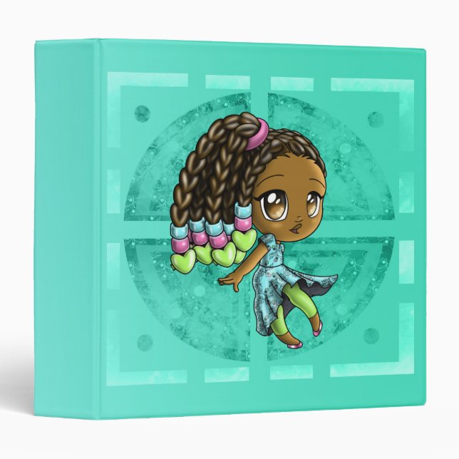 Happy African American Girl Turquoise 3 Ring Binder (Front/Spine)