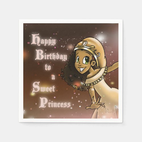 Happy African American Princess Birthday Paper Napkins