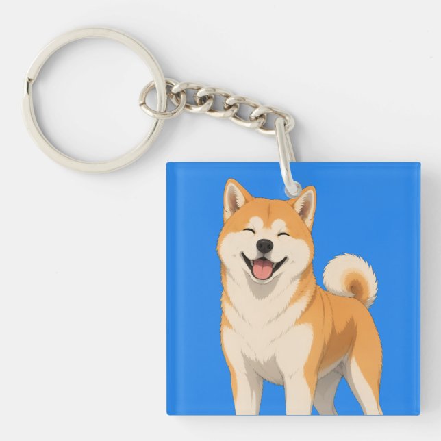 Happy Akita Dog Design Keychain (Front)
