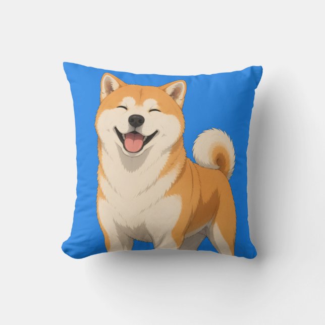 Happy Akita Dog Design Throw Pillow (Front)