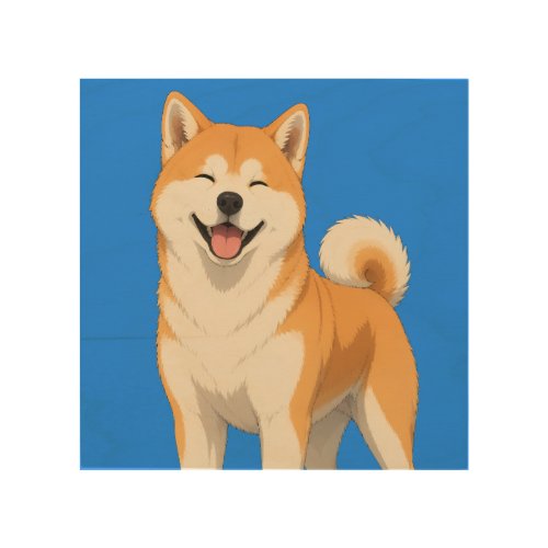 Happy Akita Dog Design Wood Wall Art