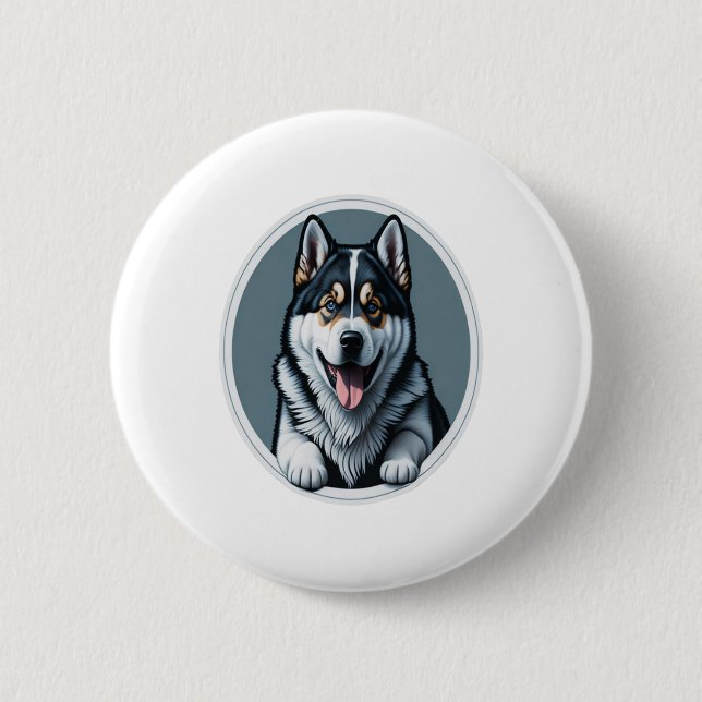 happy Alaskan Malamute Puppy  Button (Front)
