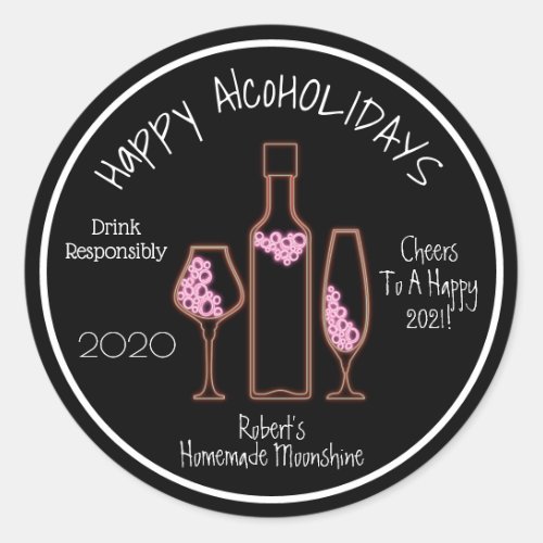 Happy AlcoHOLIDAYS Personalized Classic Round Sticker