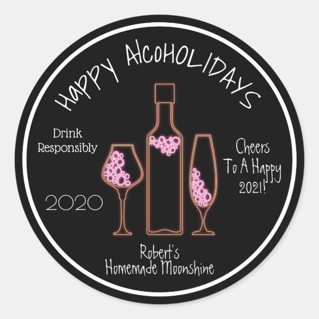 Happy AlcoHOLIDAYS Personalized Classic Round Sticker (Front)